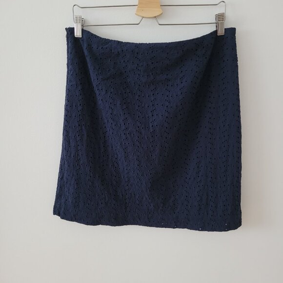 L.L.Bean Navy 100% Cotton Broderie Anglaise Mini Skirt-Size 14 - Picture 5 of 7